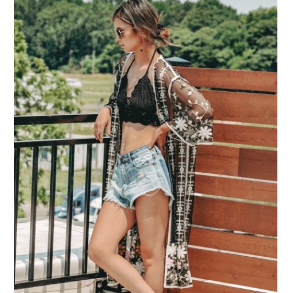 Embroidered Sheer Kimono - Picture 4 of 9